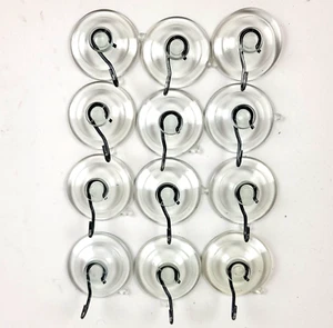 12 Pack 1-3/4 Inch 1.75" Plastic Suction Cups with Metal Hooks Hook Decoration - Picture 1 of 5