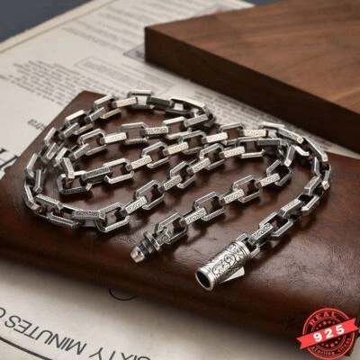 Collar de cadena rectangular de plata esterlina 925 sólida real de 8,5 mm para hombre 24" 110 g PESADO Foto 1 de 4