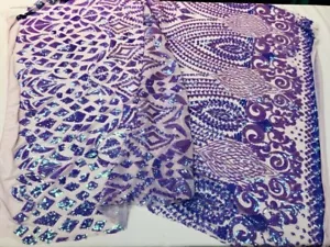 Lavanda Iridescente Geometrico Disegno Damascato su Nudo 4 Vie Elasticizzato Maglia Pizzo - Foto 1 di 5