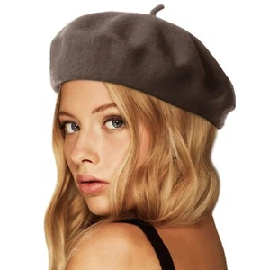 Wool Beret HatSolid Color French Style Winter Warm Cap for Women Girls Coffee - Picture 1 of 6