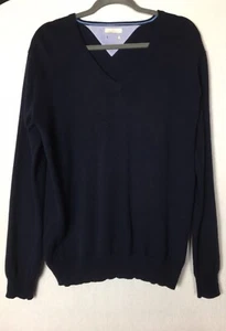 Mens Munrospun Jumper V Neck Dark Blue 100% Cotton Long Sleeve Pullover Medium - Picture 1 of 16