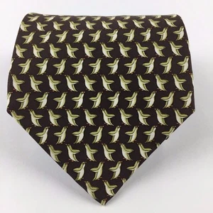 Nueva Corbata de Seda Para Hombre Banana Republic con Pingüinos Marrón Verde 56 5/8"L Hecha en Italia - Imagen 1 de 12