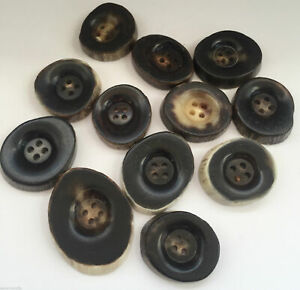 Genuine Buffalo Horn Round Buttons 30mm - 4 Holes - Dark Brown Jacket Coat Craft