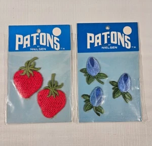 Vtg Nielsen Pat Ons Peel and Stick On Patches Strawberry Flowers 60s 70s - Picture 1 of 10