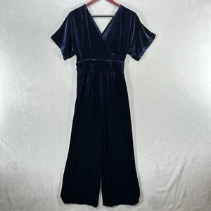 Apfelwein Jumpsuit Damen klein dunkelblau Samt weites Bein Kurzarm romantisch - Bild 1 von 12