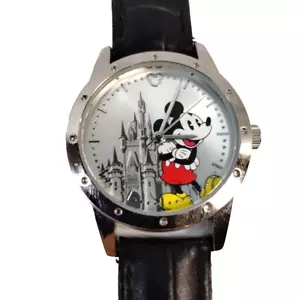Disney Mickey Mouse Watch Limited Edition Black Leather Band Tested Working - Picture 1 of 4
