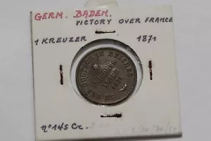 π§ π©πͺ GERMANIA BADEN 1 KREUZER 1871 VITTORIA SULLA FRANCIA B66 #280 - Foto 1 di 3