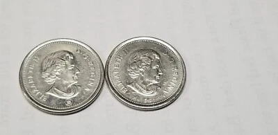 Canada 2006 Two Varieties 25 Cent Coins P Mark & Mint Mark Types. - Image 1 of 2