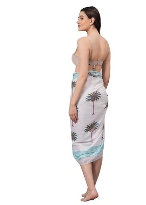 Cotton Beach Bikini Cover Ups Sarong Indian Women's Green Tree Pareo Swimwear - Image 1 of 4