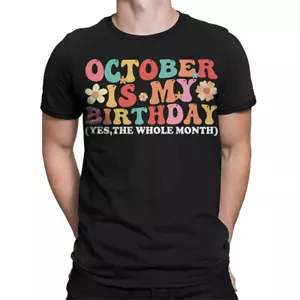 Customisable October Mens Birthday Month Celebration T-Shirt Fun Retro #TA-195 - Picture 1 of 18