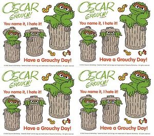 Sesame Street Oscar the Grouch Grouchy Scrapbook Stickers 4 Sheets!