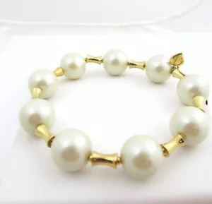 Pulsera elástica CAROLEE New York imitación perlas cuentas tono dorado $55 NUEVA - Imagen 1 de 3