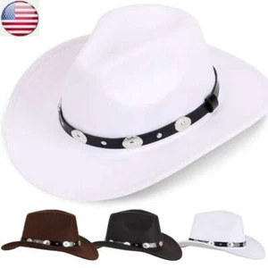 HOT Western Cowboy Hat Retro Jazz Hat Wide Brim Wild West Cap Cowgirl Men Women - Picture 1 of 19