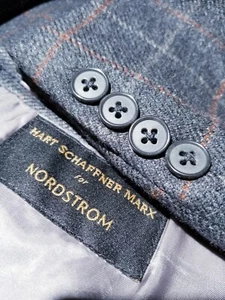 46L Hart Schaffner Marx Gray Orange Check Flannel Tweed Blazer Sport Coat Jacket - Picture 1 of 7