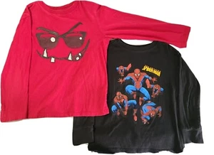Boys Marvel Spiderman & Red Face Long Sleeve Pullover Shirts Size 7/8 - Picture 1 of 4