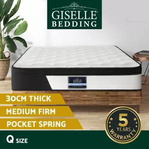Giselle Bedding 30cm Mattress Euro Top Pocket Spring Bed Medium Firm Queen - Picture 1 of 9