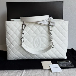 CHANEL Shoulder Bag Tote Bag Matlasse Caviar Skin White Double Chain GST Silver - Picture 1 of 22