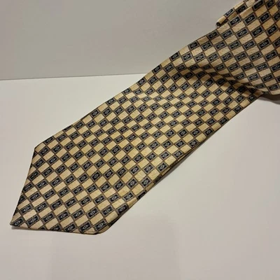 Via Veneto Men Necktie Tie 100% Silk Geometric Gold Blue - Image 1 of 3