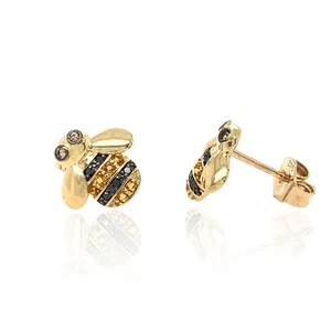 9ct Yellow Gold Diamond & Citrine Bee Stud Earrings - 0.04ct - Picture 1 of 5