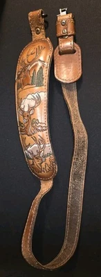 Vintage Leather Handmade Guitar Or Rifle Strap With Deer - Image 1 of 4