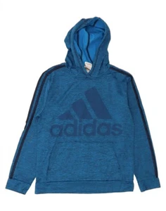 ADIDAS Boys Graphic Hoodie Jumper 14-15 Years Large Blue Flecked Polyester CX72 - Picture 1 of 4