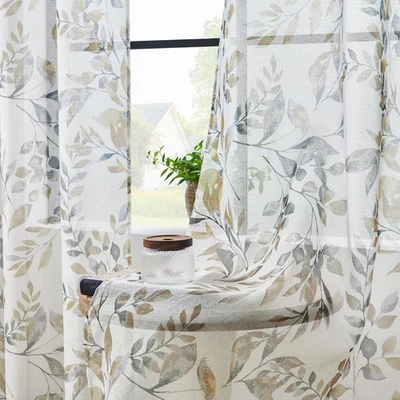 Cortinas florales 108 pulgadas de largo cortinas semi transparentes estampado floral luz fi... Foto 1 de 4