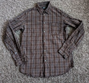 A.P.C. Rue Madame Paris Brown Multi Long Sleeve Cotton Button Up Men's M - Picture 1 of 8