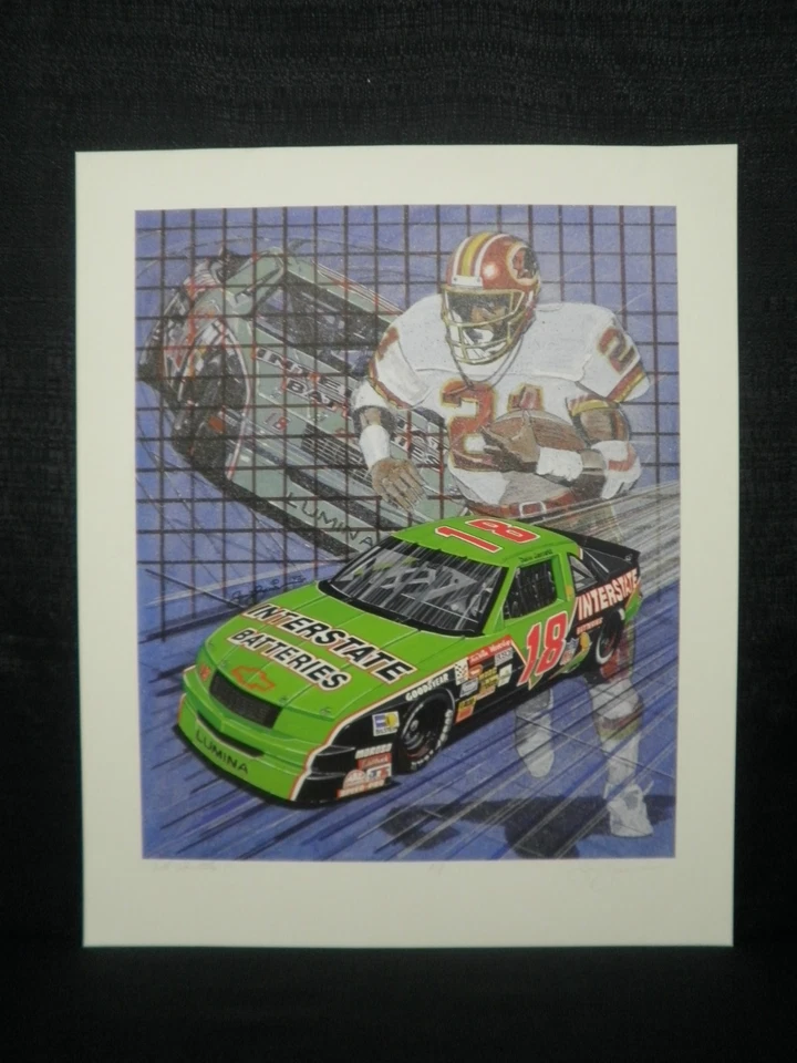 Sam Bass Signed Dale Jarrett Earnest Byner Washington Redskins NASCAR Lithograph - Image 1 of 4