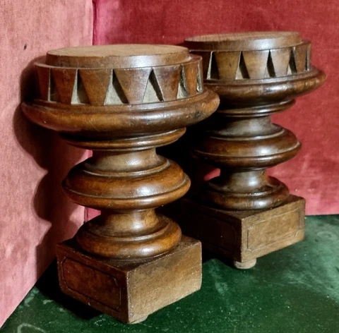 2 Wood carving newel post finial 6.2 in - Antique french architectural salvage Cover