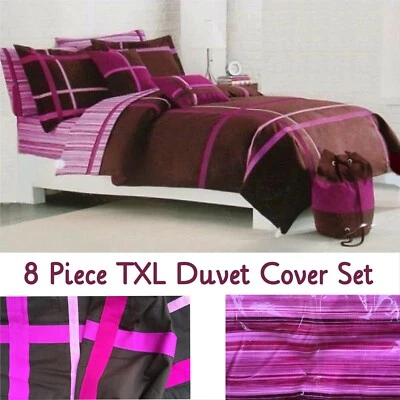 Fuchsia Brown Twin/XL 8pc Dorm Set ~ Duvet Cover Sham Sheets Pillows Tote Bag - Image 1 of 4
