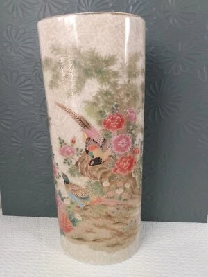 Vintage Oriental Trading Inc Japan Flowers Floral Birds Tall Vase Ivory - Image 1 of 4