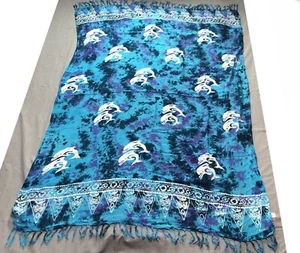 60" x 45" Women's Coverup Shawl Wrap Fringe Scarf Abstract Dolphin Tie Dye Blue - Afbeelding 1 van 8