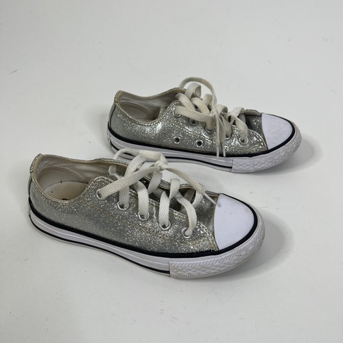 Scarpe sneakers stringate argento glitter Converse bambina taglia 12