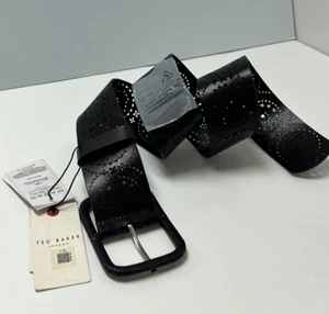 TED BAKER LONDON Women's Wide Belt Black 100% Leather Size 37"x2.4" NEW - Picture 1 of 11