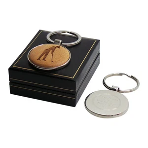 GOLFER Wood SILVER Keyring Personalised Engraved GOLF LADIES MENS CLUB TEE Gifts - Picture 1 of 2