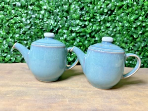 Denby China Pottery Azure Blue Teapot Salt Pepper Shaker Set - Picture 1 of 9