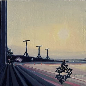 ‘New Wheels at Sundown’ - oil painting original, 15 x 15 cm - Picture 1 of 2