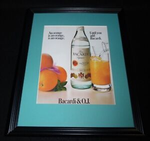 1986 Bacardi Rum & Orange Juice Framed 11x14 ORIGINAL Vintage Advertisement