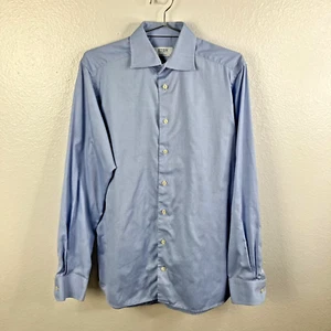 Camicia elegante Eton contemporanea con bottoni 39 15,5 blu medio preppy casual ufficio - Foto 1 di 7