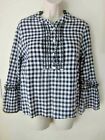 J. Crew Women's Black & White Blouse Size 10 P Gingham Check Bell Sleeves Top