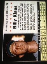 1961 POST CEREAL BILLY KLAUS CARD #79 BALTIMORE ORIOLES HAND CUT Ex 60+ Yearsold