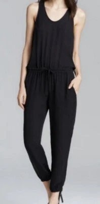 Theory Black 100% Silk Sleeveless Tapered Leg Jumpsuit Sz S - Image 1 of 4