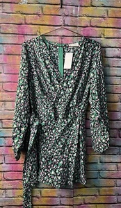 Quiz Animal Leopard Print Playsuit Romper UK 14 Blue Green Wrap Long Sleeves NWT - Picture 1 of 10