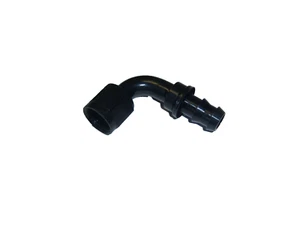 3/8 BARB TO 6AN FEMALE PUSH LOCK FUEL ADAPTER 90 DEGREE BLACK - Picture 1 of 1