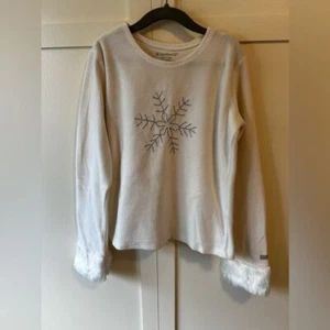 American Girl Snowflake Faux Fur Cuffs Long Sleeve Shirt Size M 10/12 - Picture 1 of 11