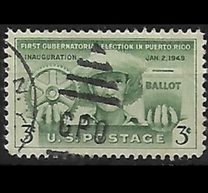 1949 - US Puerto Rican Farmer Holding Cogwheel & Ballot Box 3c Stamp Used SG980 - Picture 1 of 1