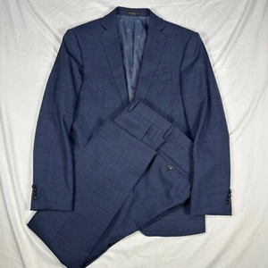 John Varvatos 2 Peice Suit Mens 36R / 29R Bedford Wool Blue Plaid Blazer Pants - Picture 1 of 18