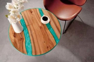 15" Round Epoxy Wooden Coffee Table Handmade Furniture - Picture 1 of 7