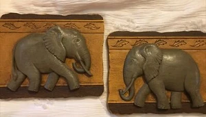 Vintage Home Interiors Elephant Wall Plaques Set of 2 Wall Art USA - Picture 1 of 3