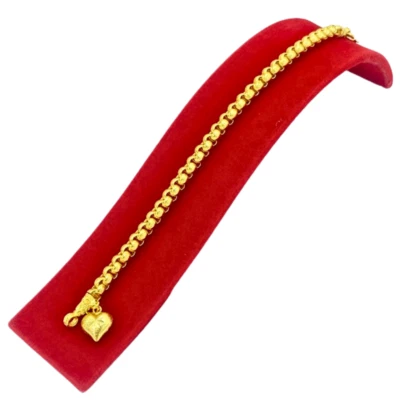 Chain 23k 24k Bracelet Thai Baht Gold Plated Yellow Solid Jewelry Heart Pendant - Image 1 of 4